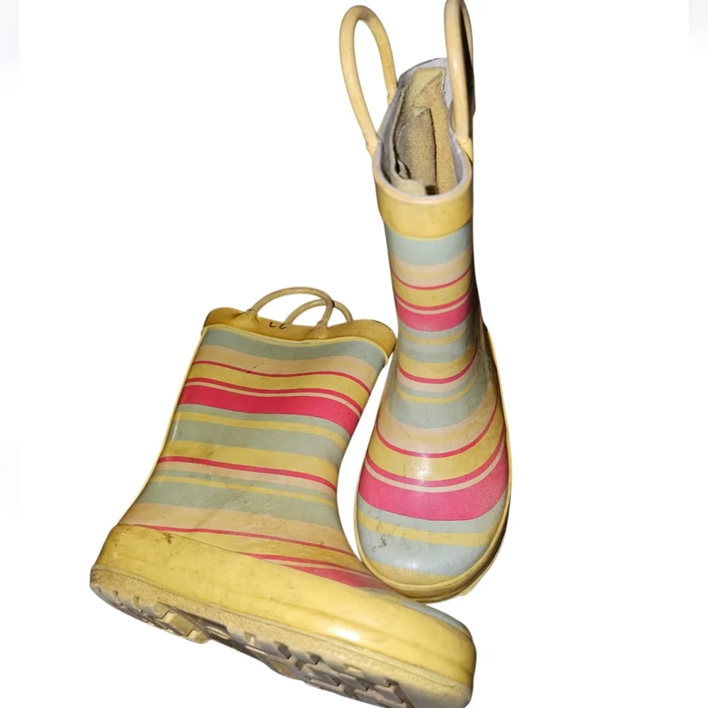 Girls' Yellow Multi-Stripe Rain Boots
